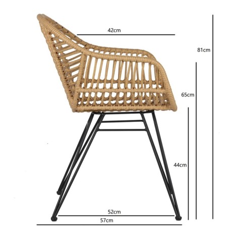 Vetle Bent chair, 560 × 570 × 810 mm, artificial rattan, beige color / black-19