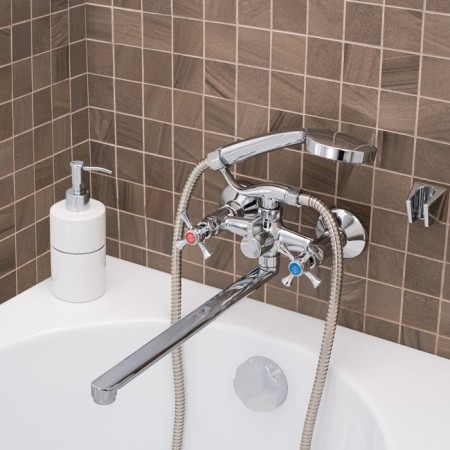 Bath mixer "RMS" SL65-140, pour 300 mm, shower set, zinc, chrome-2