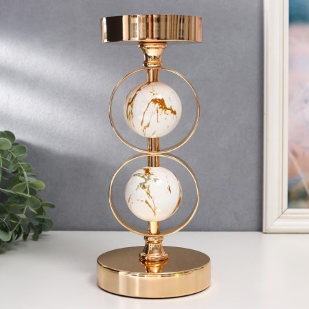 Summary Metal for 1 candle "Two white marble balls in the field" Gold 27x12x12 cm-1