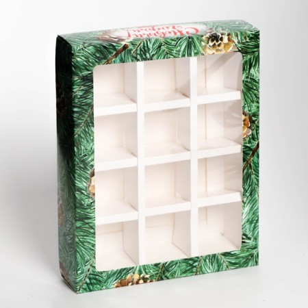 New Year. Box for 12 sweets "cones", 19 x 15 x 3.6 cm, confectionery packaging-1