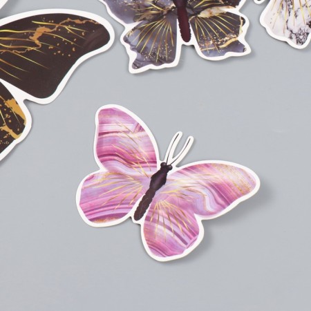 Butterflies cardboard "marble with gold" set of 12 pcs h = 4-10 cm on magnet-3