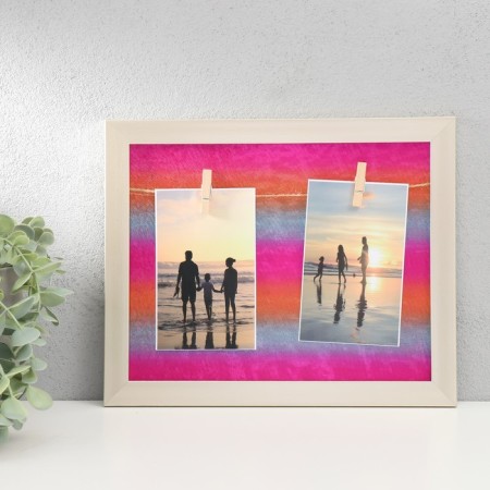 Photo frame plastic, textiles in 2 photos "Sunset" with clothespins, gold 27.7x23 cm