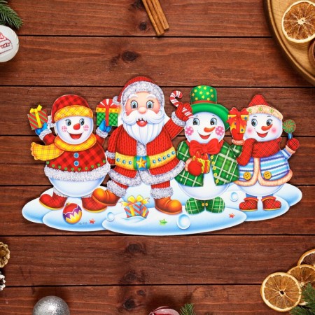 Figure poster "Happy New Year!" Snowmen, Santa Claus, 45 x 26 cm-2