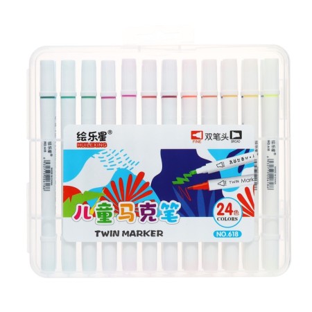 A set of markers, bilateral, bullet and mowing tips, 24 colors