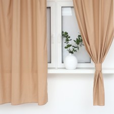 Шторы для кухни Этель ECO, цв. бежевый, 136х180 см - 2 шт, подхваты - 2 шт, 70% хл, 30% лён