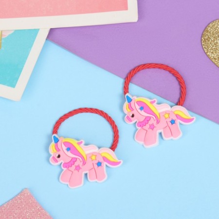 Hair elastic band "Baby" (set 2 pcs) unicorns, pink
