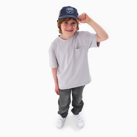 Baby cap for a boy with a Never, jeans, rr, 52-54 5-7 years-10
