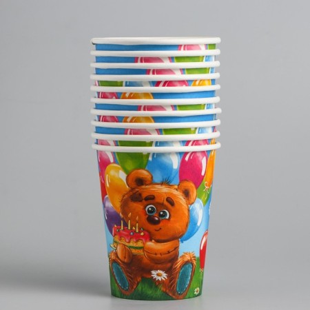 A one -time paper glass "Bear with a cake" 250 ml.-2