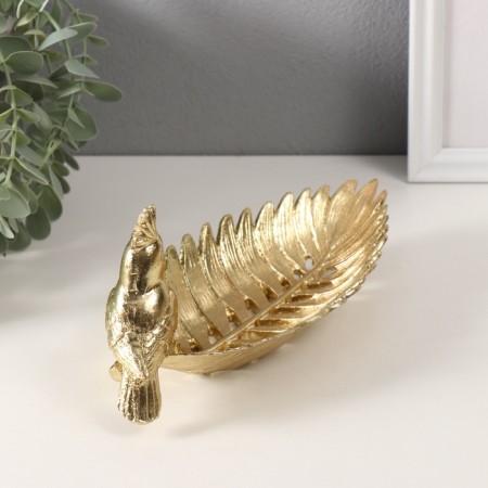 Souvenir Polystone stand "Golden parrot with a crest on a gold sheet" 11x24.5x11 cm-3