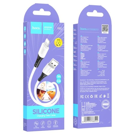Hoco X82, Lightning cable - USB, 2.4 A, 1 m, braid silicone, white-2