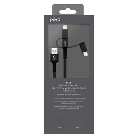 Cable 3 in 1 Pero DC-06 Universal, USB-Microusb/Lightning/Type-C, 2.4 A, 2 m, black-3