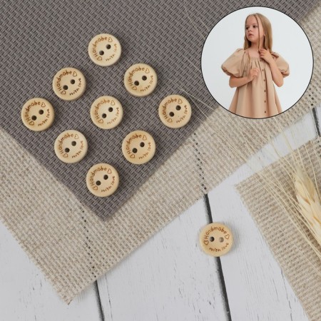 Wood patch "Hand Made with Love", 2 punctures, d = 13 mm, milk color