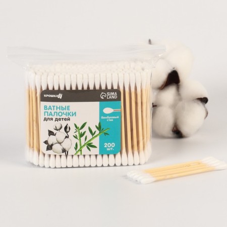 Cotton sticks, package 200 pcs, tip - classic, cotton/bamboo (stick)-1