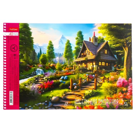 Album for drawing A4, 40 sheets, on the crest, "picturesque corners", covered cardboard, perforation for separation, block 100 g/m2, mix-6