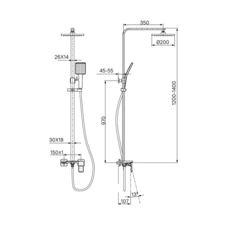 Shower mixer IDDIS BILD BILBL1Fi06, 350x200x1400 mm, with the upper shower, black-5