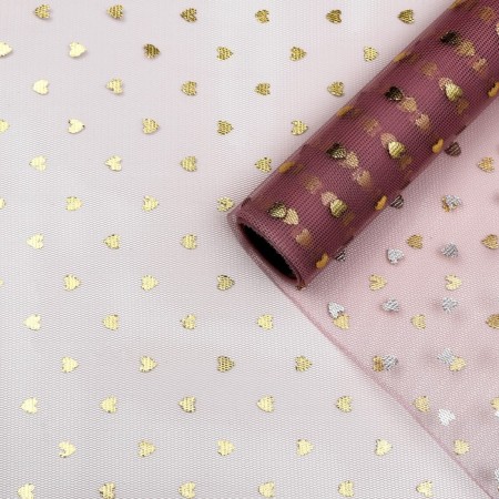Floristic "golden hearts", 50cm*4.5m, pink