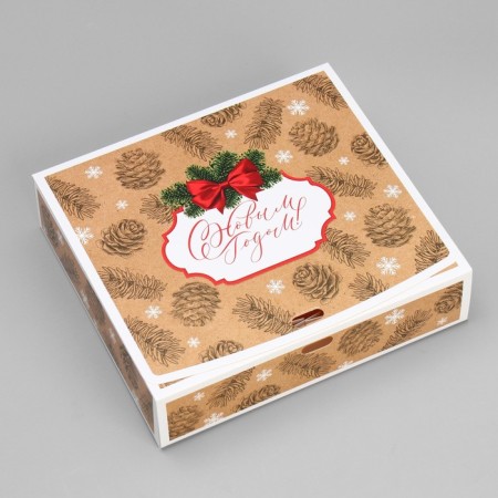 Gift box "Happy New Year", craft, 20 x 18 x 5 cm, without tape, new year-1