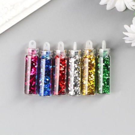 Glitter set 6 bottles "flakes", glitter weight of 1 bout - 1.2 g, color mix