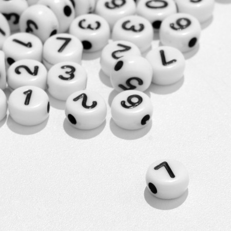 Acrylic bead "numbers" (mix), 7 × 4 mm, set 10 g, black and white color-1
