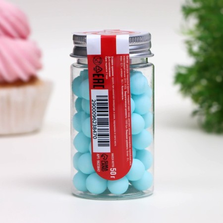 Sprinking confectionery "balls", 10 mm, blue matte, 50 g-2