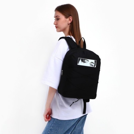 School textile Backpack with anime lacing, 38x29x11 cm, black-11