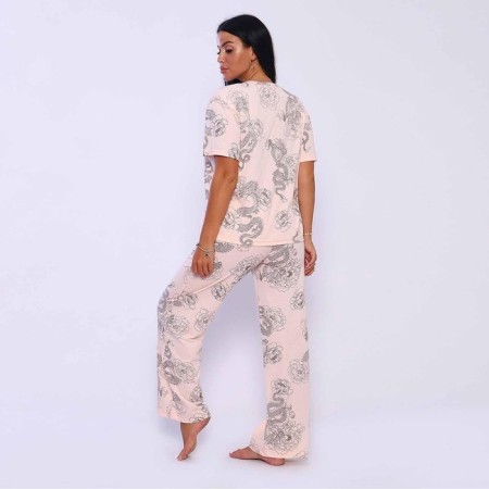 Female home set (T -shirt/pants), pink color, size 46-2