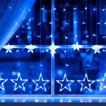 Garland "fringe" 2.4 × 0.9 m with nozzles "Stars", IP20, transparent thread, 138 LED, glow blue, 8 modes, 220 V