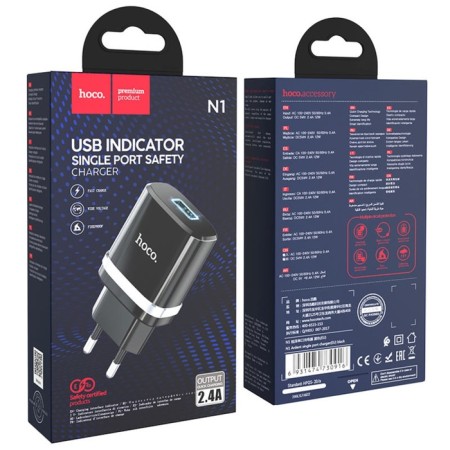 Network charger Hoco N1, 1 USB, 2.4 A, black-2