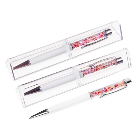 Gift handle, ball "rhinestones" in a plastic case, rotary, white-1
