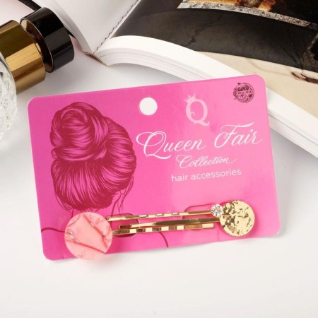Invisibility for hair "Liberty" (set 3 pcs) 6 cm and 5 cm, stone circles, golden pink-1