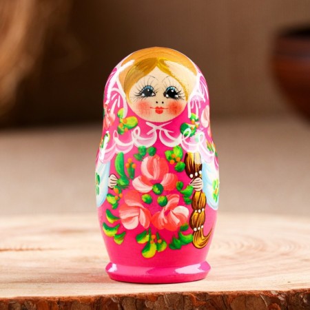 Nesting doll "rose", pink dress, 5 puppet, 10 cm-6