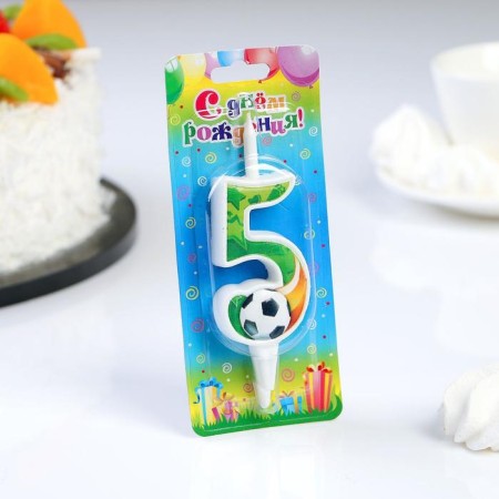 Candle for the Cake "Football", 10.2 cm, green number "5"-1