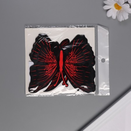 Plastic sticker "Black butterflies with red" double wings set 12 pcs 12 cm, 10 cm 8 cm-2