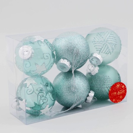 Set of balls plastic D-8 cm, 6 pcs "Noch" geometry pattern, green-1