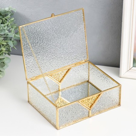 Casket Glass with a metal frame "Openwork insert. Drops" 18.5x14x6.5 cm-2