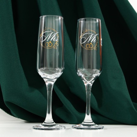 A set of champagne glasses “Mr. and Miss”, 2 pieces, 200 ml., Type of drawing: Decol-1