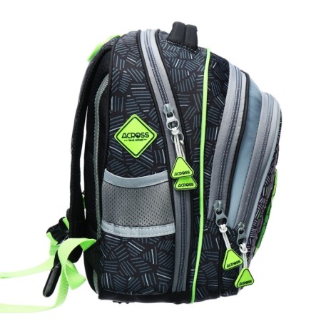 School backpack 40x33x15cm, ergonomic back, Across 410, gray/green-3