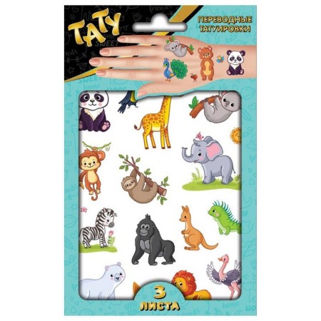 Stickers-tattoos "Cute animals", 3 sheets