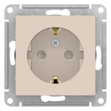 Розетка SE ATLASDESIGN, 16 А, 250 В, встраиваемая, с з/к, шторки, IP20, бежевая, ATN000245
