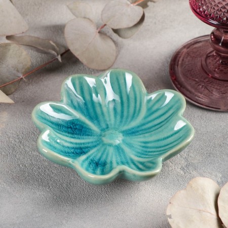 Poramic bowl “leaf”, 10.5 × 10 cm, blue color