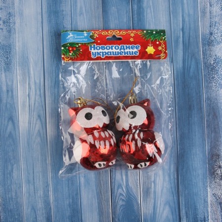 Jewelry decoration "Owl with big eyes" (set 2 pcs) 8.5x5 cm, red-2