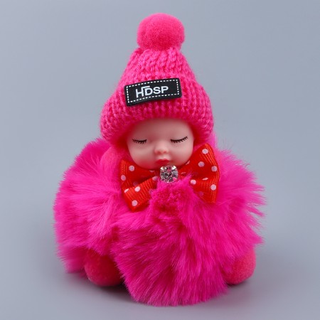 Soft toy "Doll" in a hat, on a key fob, 11 cm, color mix
