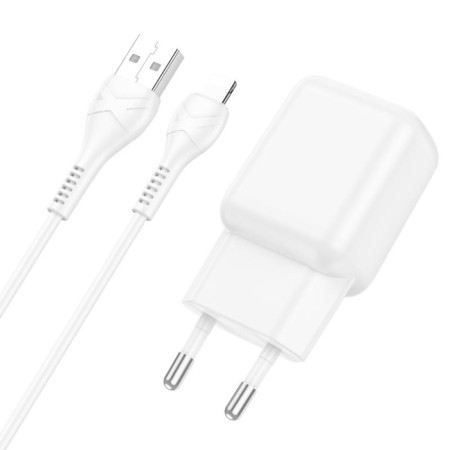 Network charger Hoco C96a, 1 USB, 2.1 A, Lightning cable - USB, 1 m, white