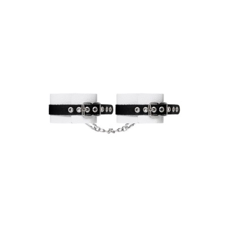 The shackles of Pecado BDSM, soft, with one strap, with grirts, genuine leather, white-black-2