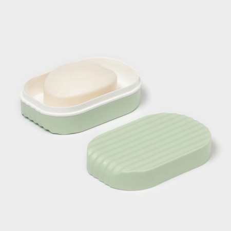 Road soap dish with a “relief” lid, plastic, 11.5 × 7.5 × 4 cm, pistachio-3