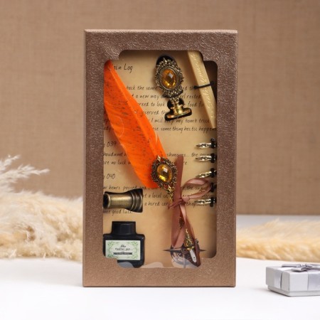 Gift set 5V1 "Relief": feathers of orange, ink, print, wax-2