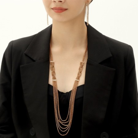 Set 2 objects: earrings, necklace "ice" pigtail, color gold, 80 cm-3