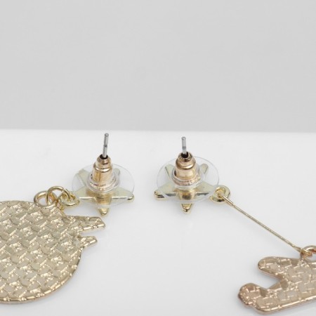 Emall earrings “Around the world” Aircraft and globe, colored in gold-2