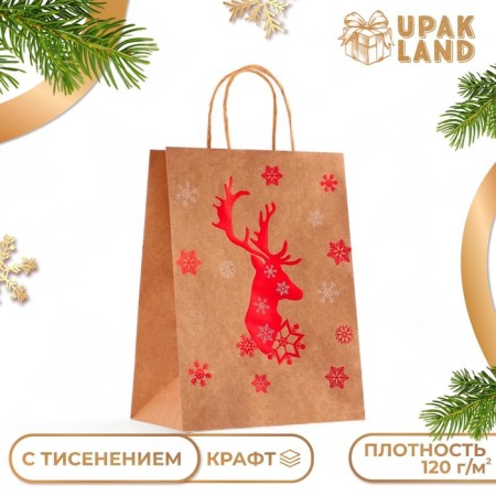Craft package with embossing, round handle, "deer" 21 x 27 x 11 cm, 120 g