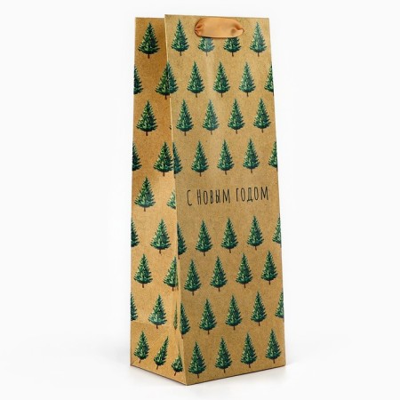 Package for the bottle "Happy New Year", Christmas trees, 13 x 36 x 10 cm, New Year-1